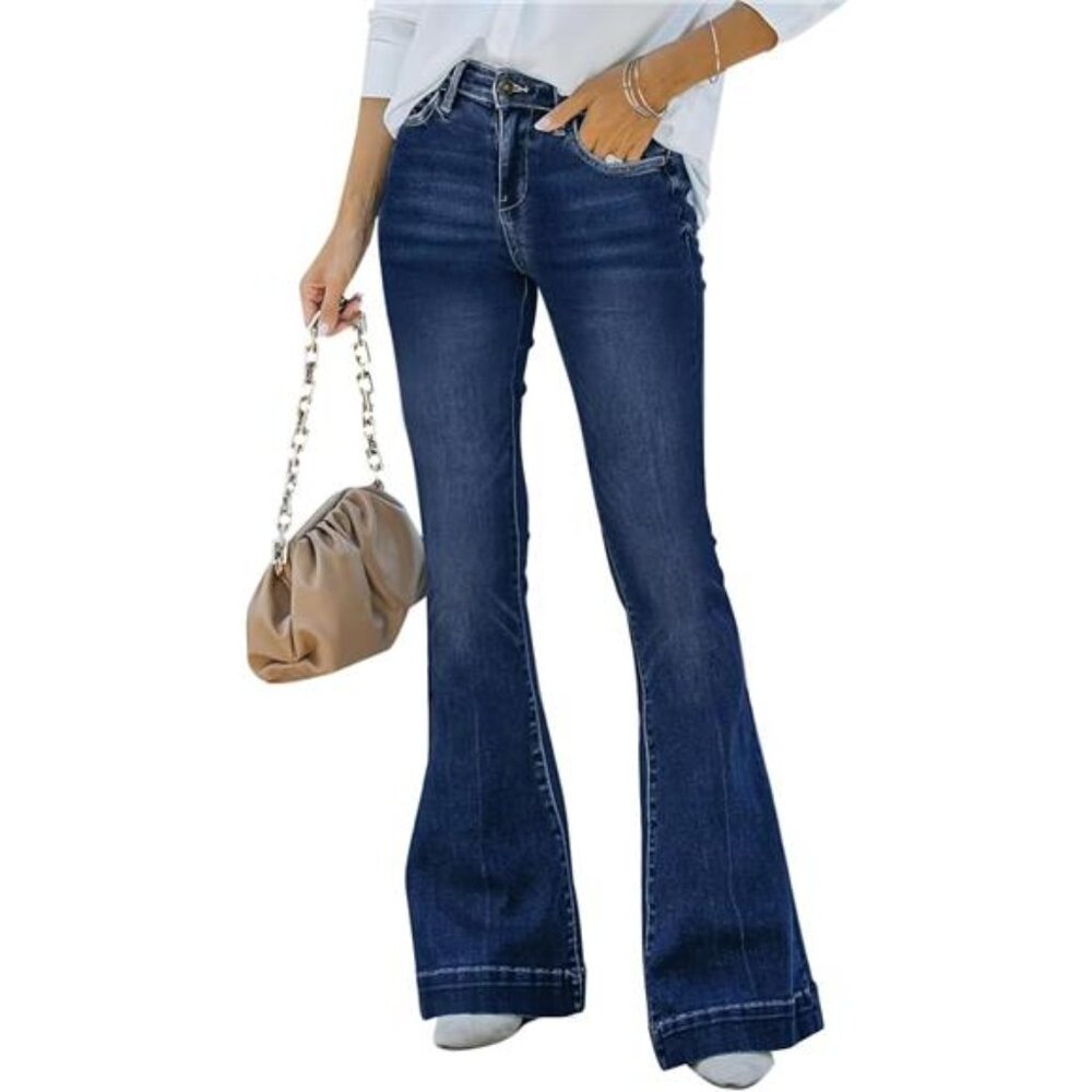 High Waisted Flare Jeans for Women #025_navy Blue